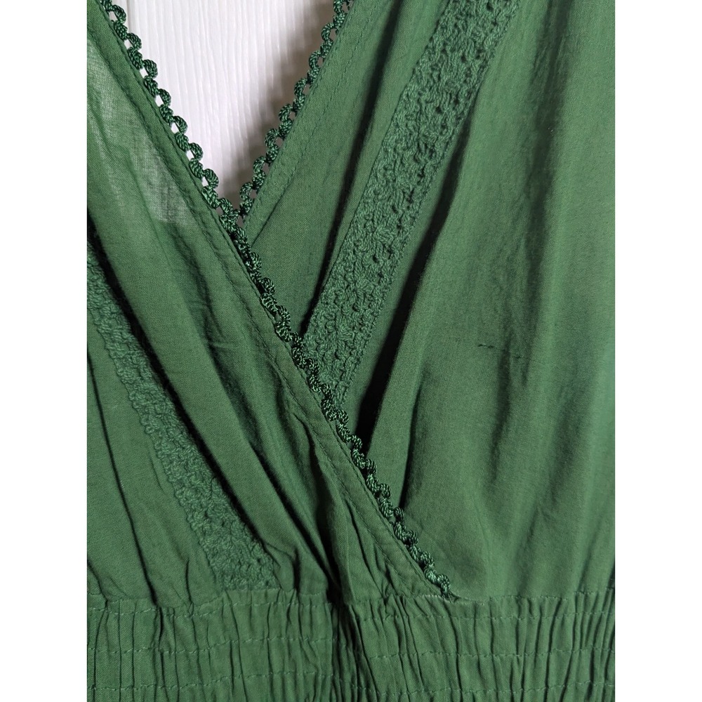 HolyClothing Green Cotton Lace Tiered Maxi Dress Smocked Waist Renaissance 2X - Picture 2 of 12